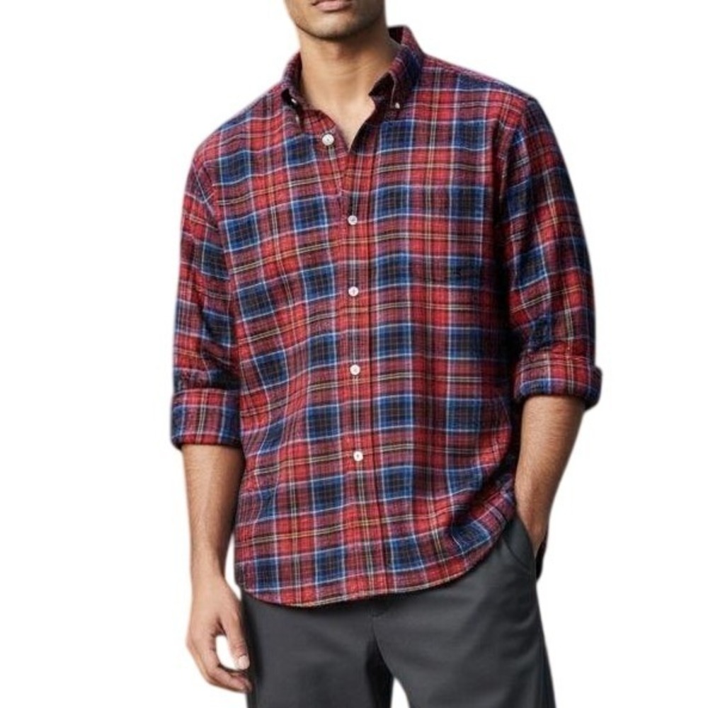 Ralph Lauren Vintage Plaid Button Down Shirt Mens Large Red Blue Classic Fit